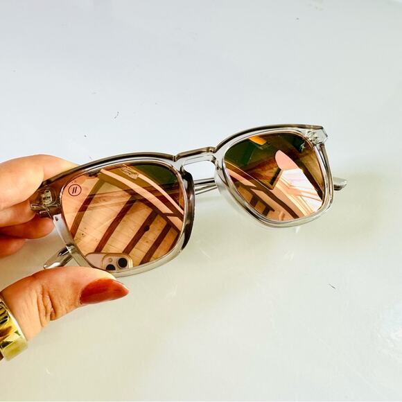 BLENDERS Clear Plastic Rose Gold Champagne Reflective Mirrored Lens Sunglasses - Picture 9 of 15